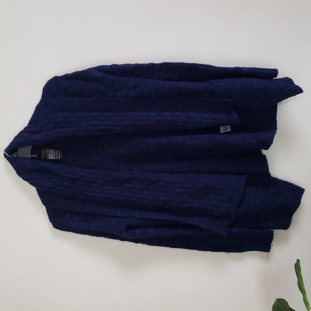 Talula navy blue textured cardigan, luxury feel lambswool cashmere angora blend